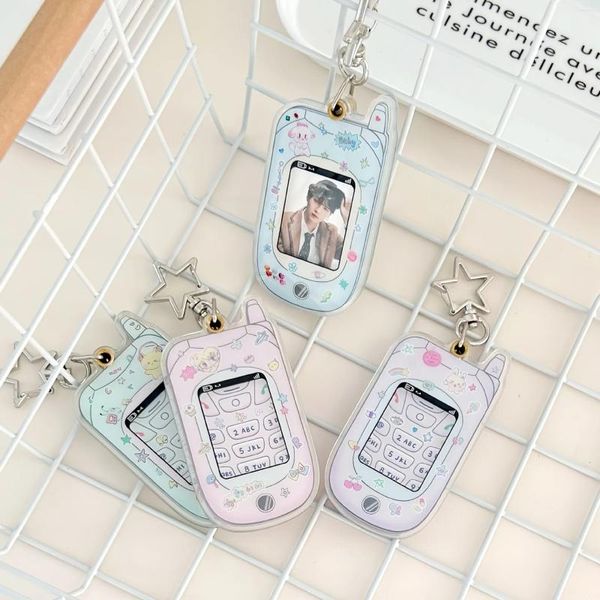 Frames Cartoon Acrylique Po Snap dans le porte-clés 1 pouce Style de forme de téléphone Keyring DIY Picture Fotos Mini pour pos