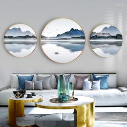 Frames Chinese stijl landschap patroon woonkamer decor opknoping schilderij ronde studie drieluik muurschildering eenvoudige woondecoratie benodigdheden