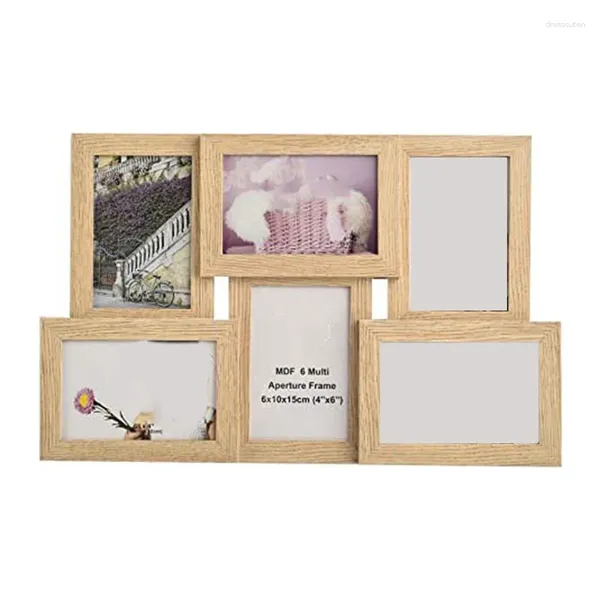 Cadres Collage d'images multiples pour 6 positions en 4 X pouces, cadre de montage mural en bois MDF (naturel)