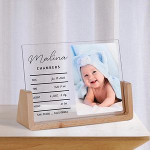 Frames Annonce de naissance personnalisée Acrylique Plaque Nursery Decor Personnalized Born KeepSake Idées cadeaux pour papa Mom Mère de la fête des mères