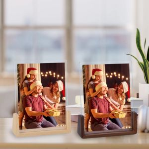 Cadres de famille personnalisé Portrait Cadre photo acrylique avec base en bois Cadeau de Noël personnalisé pour maman papa de bureau Mémoires de souvenirs