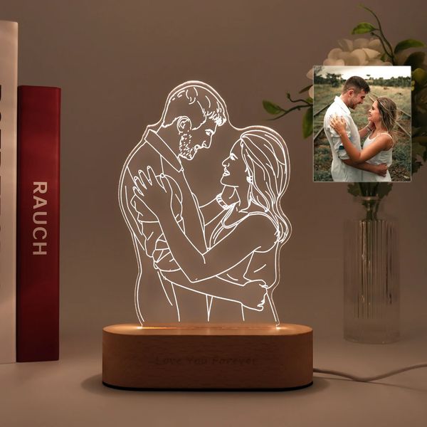 Cadres personnalisés Po cadre USB base en bois créative avec lumière LED salon chambre décoration texte personnalisé 221128