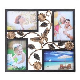 Frames Decoratief 4-opening muurhangend Po-frame met bloemen en vintage collage Familiefotolijst (zwart) Fatal