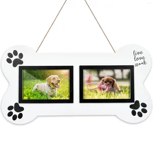 Frames Marco de imágenes para perros 2 imágenes de madera de collage para 3 x 5 pulgadas lindas forma de hueso formas de exhibición