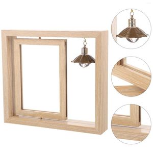 Cadres Double face rotatif cadre photo en bois Po décor à la maison avec lampe