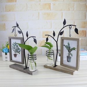 Frames Family Piture Frame 4x6 Vertical Metal Tree Desk Po with Glass Terrarium Vase Flower Plants (Tree)