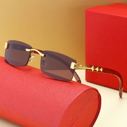 Marcos Moda Hombres Diseñador Gafas de sol Rectangular Sin montura Sombrilla Madera Oro Metal Personalizable Computadora Anti Luz Azul Anteojos Lu