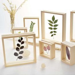 Frames voor foto's Creative Wood Dubbelzijdig Plant Specimens Po Frame DIY Wall Art Opknoping Fotolijsten Home Decor Gift 210611