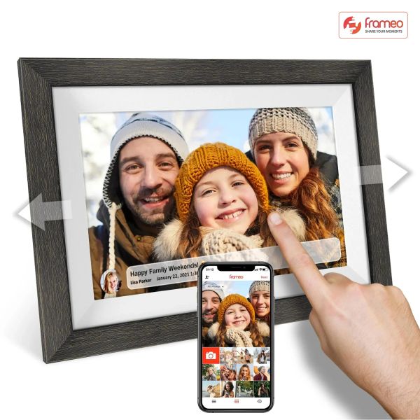 Frames Frameo 10,1 pouces Smart Digital Picture Frame Wood 64 Go Memory IPS HD 1080P Frame photo électronique WiFi Tactile WiFi pour cadeau