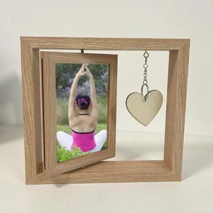 Frames cadeau voor minnaar po frame dubbelzijdig roterende houten foto papa man mannen gegraveerd hart hanger kerstmis