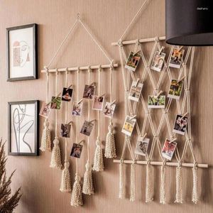 Marcos colgantes Po Display Macrame Wall Pictures Frame Holder 10 clips Boho Home Office Decor Art Teen Girl Room