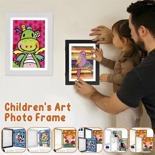 Frames Kids Art avec sangle fixe A4 OUVERTISSE PO PO pour afficher le cadre d'image en bois Hold for Crafts Dessin