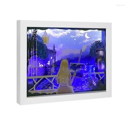 Cadres LED veilleuse papier découpé boîte Kawaii fille peinture cadre photo lampe de chevet pour chambre décor cadeaux pour enfants