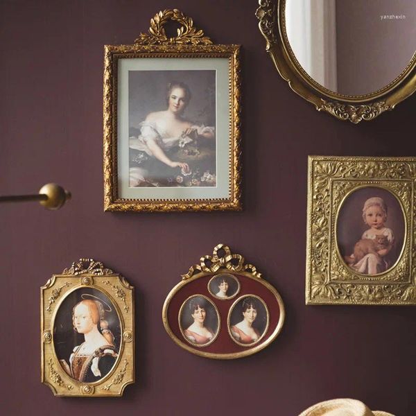 Marcos de lujo tallado en oro PO marco mesa de pared resina montada para el hogar sala de estar decoración suave adornos accesorios
