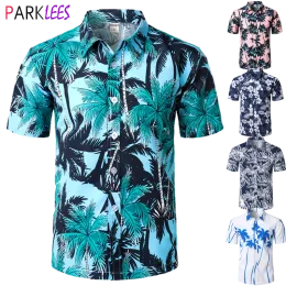 Frames Men's Holiday Casual Short Short Shirt Hawaiian Shirt Shirt Palm Palm Palm imprimé Tropical Aloha Blue Shirts Camisa Hawaiana