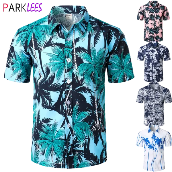 Frames Men's Holiday Casual Short Short Shirt Hawaiian Shirt Shirt Palm Palm Palm imprimé Tropical Aloha Blue Shirts Camisa Hawaiana