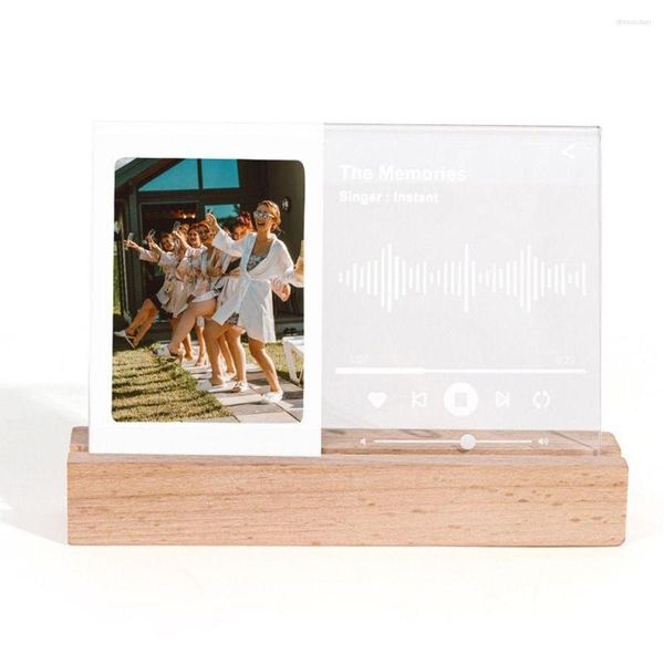 Marcos Música Cámara instantánea Po Marco Base de madera Acrílico Pograph Mesa LED Luz transparente para Fujifilm Instax Mini