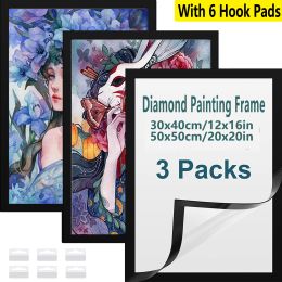 Frames nouveaux 3PCS MAGNETFUR MAGNÉTIQUE DIAMANT PEINTURE COMMES DIAMOND ART FRAMES MAGNÉTIQUE FRIGE PHOTO SURFADHESIVE Cadre avec 6 coussinets à crochet