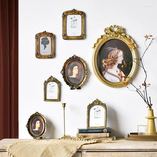 Frames nordics rétro PO Cadre Imitation Fleur de bois sculpture ovale européenne Home Do Old Classical French Table Mur