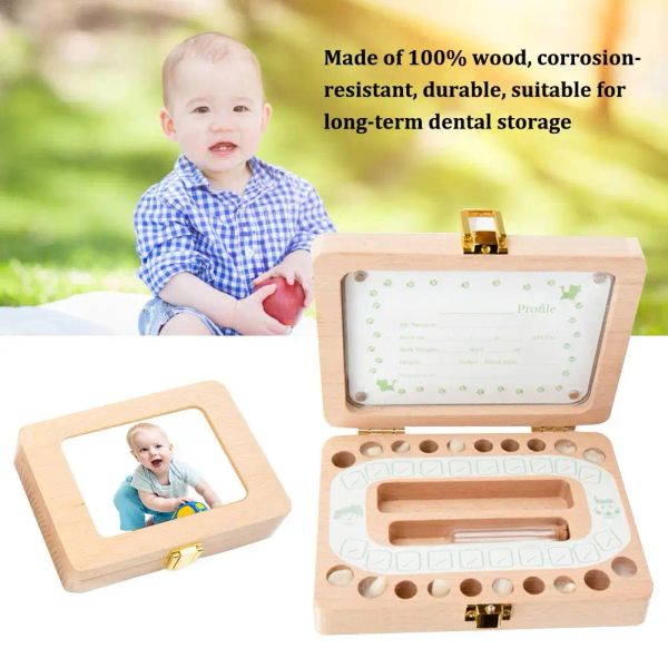 Frames Organisateur de dents de lait rangement en bois Cadre photo fœtale Boîte à dents à feuilles caduques Lanugo ombilical Save Collectez Baby Souvenirs Gift