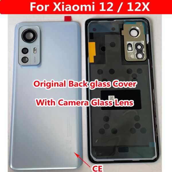 Cadres du boîtier de porte du couvercle de la batterie arrière d'origine pour Xiaomi 12 12x Panneau en verre arrière Remplacement du boîtier avec lentille de la caméra MI12 M12X