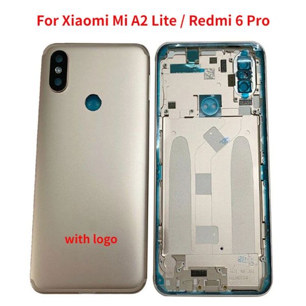 Framas de la parte posterior original para Xiaomi Mi A2 Lite Redmi 6 Pro Batería de la batería Case de alojamiento de la puerta trasera con lente de cámara+botón de volumen de alimentación