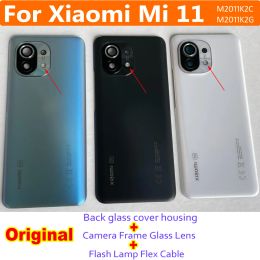 Cadres du couvercle de batterie en verre arrière d'origine pour xiaomi mi 11 mi11 porte arrière couvercle + lentille de cadre de l'appareil photo + câble de flexion de lampe flash