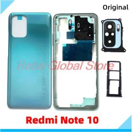 Frames Réparation du boîtier d'origine pour Xiaomi Redmi Note 10 COUVERTURE BACK + FAMILLE MÉDICLE + BOUTON VOLUME + LENCE DE VERRE DE CAMÉRA + Plateau SIM