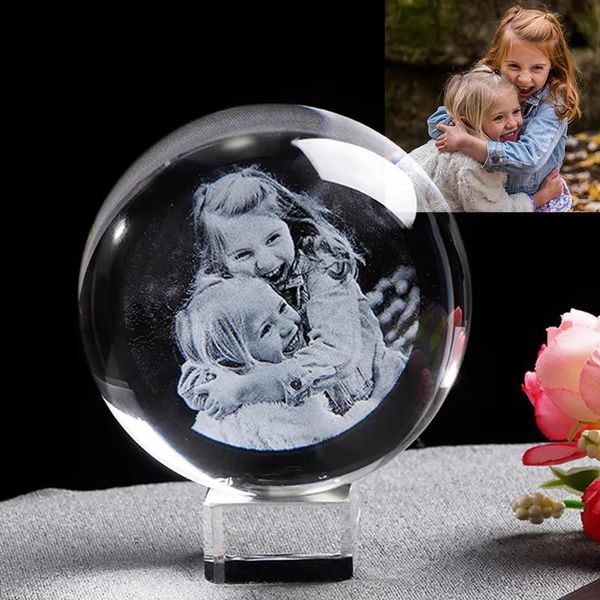 Marcos Marco de fotos de cristal personalizado bola globo de cristal personalizado grabado con láser marco de fotos de boda recuerdo