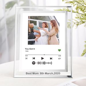 Frames Musique personnalisée Spotify Scan Code Cadre pour lui son cadre d'album en verre personnalisé Date de texte photo Enregistrement des cadeaux d'anniversaire créatifs
