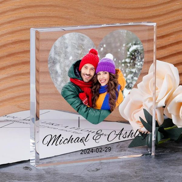 Marcos personalizados Po Bloque acrílico para parejas Regalo de aniversario de boda personalizado Dormitorio Decoración de escritorio Placa Novio Marido