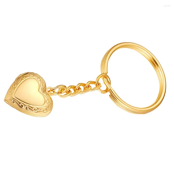 Frames PO Box Keychain Gold Decor DIY Keyholder Pendant Cadre ouverture anneau coeur en forme de coeur en acier inoxydable Image