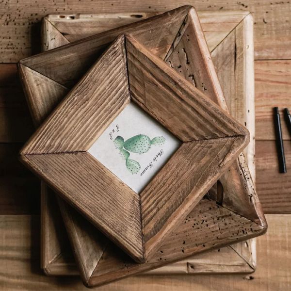 Frames Cadre photo de style rétro rustique pour décoration de maison de table, artisanale avec un cadre d'image en bois en pin brun naturel