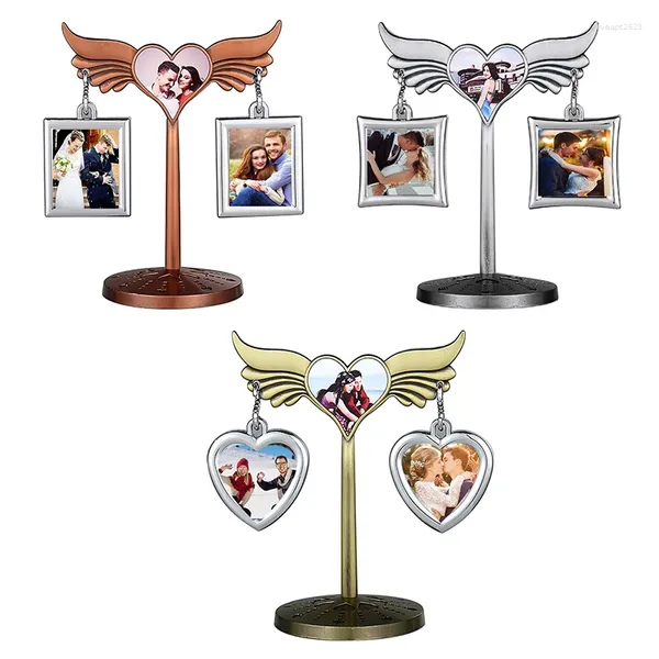 Marcos Sublimación Metal en blanco En forma de corazón Ala de ángel Po Colgante Adorno de mesa Marco de exhibición de regalo del día de San Valentín