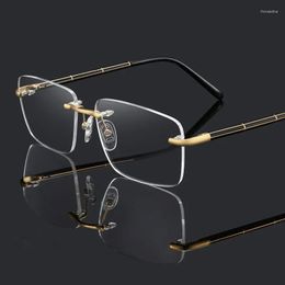 Frames Zonnebril Frames HDCRAFTER Puur Titanium Randloze Brilmontuur Mannen Merk Designer Optische Brillenrecept Vierkant Bijziendheid R