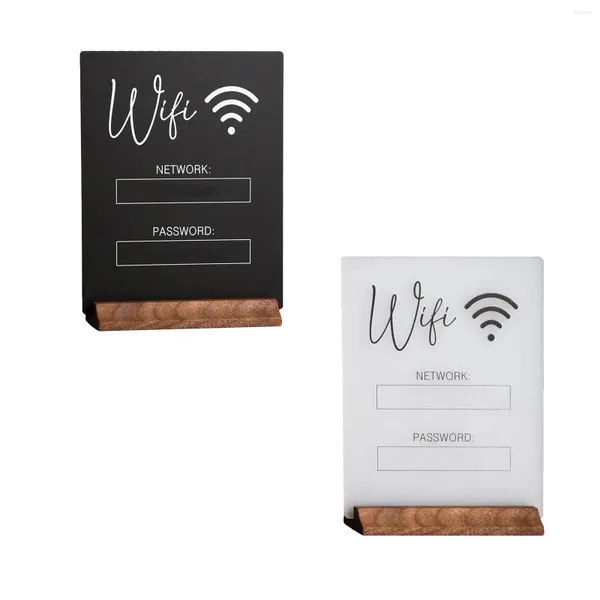 Cadres WiFi Mot de passe Sign Po Block Holder Effaçable Acrylique avec panneau de base en bois