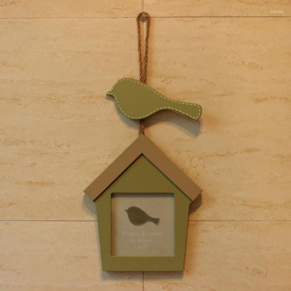 Cadres Bois Po Mur Cadre Mignon Oiseau Vert Maison Américaine Rétro En Détresse Studio Pographie Accessoires Classique Single-frame Noël Hommes