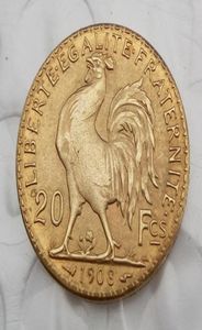 Frankrijk 20 Francs 1908 Rooster Gold Copy Coin Shippi Brass Craft Craft ornamenten Replica Coins Home Decoration Accessories1373046