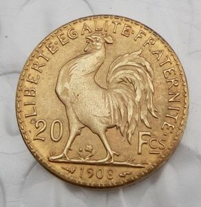 Frankrijk 20 Francs 1908 Rooster Gold Copy Coin Shippi Brass Craft Craft ornamenten Replica Coins Home Decoration Accessories7176470