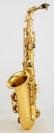 Saxofón Alto Eb Tune de Francia, instrumento musical de laca dorada y Latón, saxofón plano con accesorios de funda