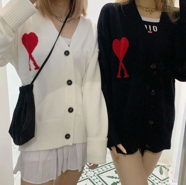 francia amis cardigan diseñador suéter de punto mujeres suéteres mujer jumper tela de alta calidad unisex diseño de patrón de corazón lujo al por mayor instock 602ess