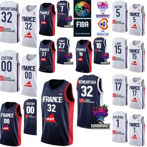 Imprimir Equipo Nacional Baloncesto Francia Jersey 2023 Copa del Mundo 32 Victor Wembanyama 10 Evan Fournier 5 Nicolas Batum Joel Embiid 21 Rudy Gobert 27 00 Sylvain FRANCISCO