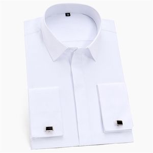 Frankrijk Manchetknopen Mannen Zakelijke Tuxedo Shirts Vierkante Kraag Lange Mouwen Overdekte Button Effen Solid Sociaal formeel SHIRT SHIRT 210708