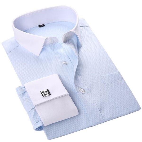 France boutons de manchette col blanc chemise de smoking hommes formelle à manches longues hommes robe chemises social imprimé mode qualité avec poche 210714