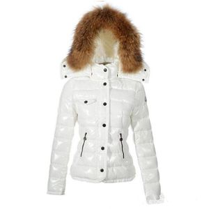 Chaqueta de plumón de lujo de Francia, abrigo de invierno para mujer, abrigos de plumón, chaqueta Parkas delgada, chaqueta de plumón con cuello de piel de mapache, abrigos cálidos de invierno