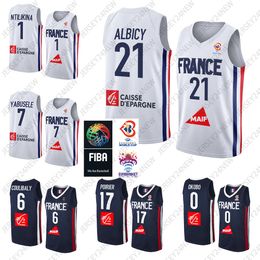 Frankrijk Nationaal Team Eurobasket 32 ​​Wembanyama Basketball Jersey 17 Vincent Poirier 7 Guerschon Yabusele 4 Thomas Heurtel 10 Evan Fournier Rudy Gobert 0 Elie Okobo