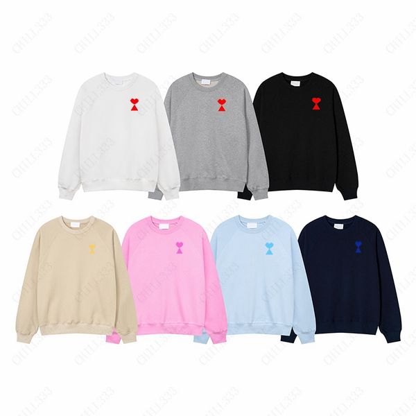 Francia Pares Suéter De Cuello Redondo Bordado De Corazón Sudaderas Con Capucha Y Sudadera Unisex Sudadera De Cuello Redondo Hombre Jerséis De Talla Grande Suéteres De Color Sólido Tops De Algodón Grueso