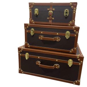 Top design de luxe français pour hommes et femmes valises boîte de rangement sac de voyage trois boîtes de coffre solides à rayures originales faites à la main poignée brève