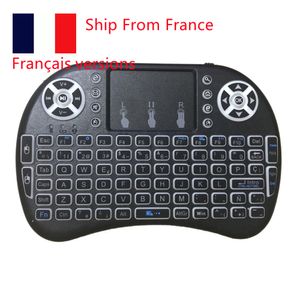 France stock i8 Mini clavier sans fil français anglais langue rechargeable 2.4G Air Mouse télécommande pavé tactile rétro-éclairage rétro-éclairé pour Smart Android TV Box