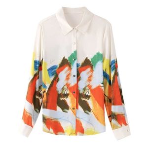 Frankrijk stijl olie printen shirts mode dames blouses lente zomer blouse lange mouw tops shirts blusas mujer 210702
